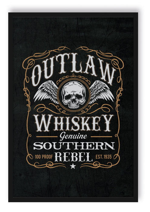 Pixxprint Whiskey Etikett „Outlaw“, Poster mit Bilderrahmen