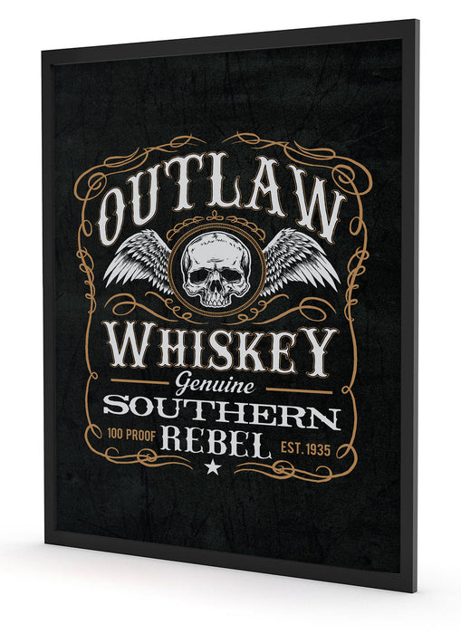 Whiskey Etikett „Outlaw“, Poster mit Bilderrahmen