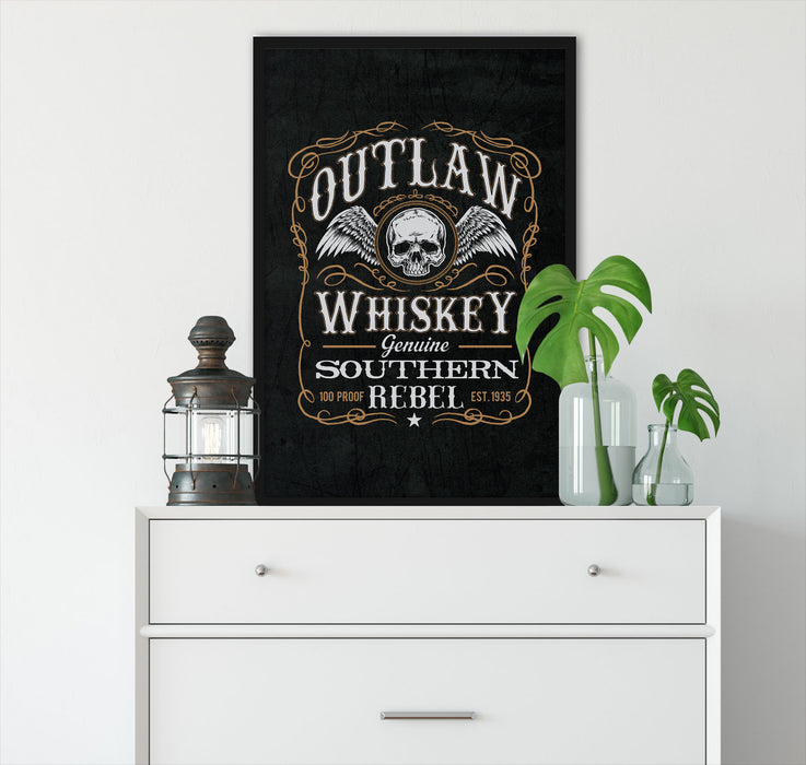 Whiskey Etikett „Outlaw“, Poster mit Bilderrahmen