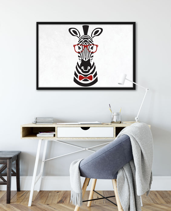 Hipster Zebra, Poster mit Bilderrahmen
