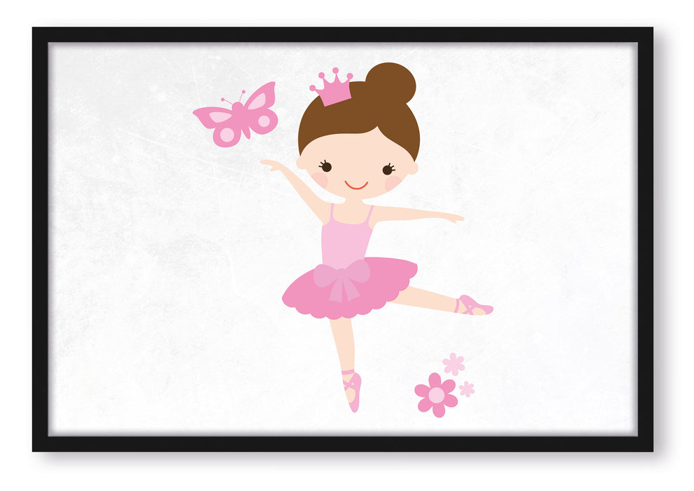 Ballerina Schmetterling Blumen, Poster mit Bilderrahmen