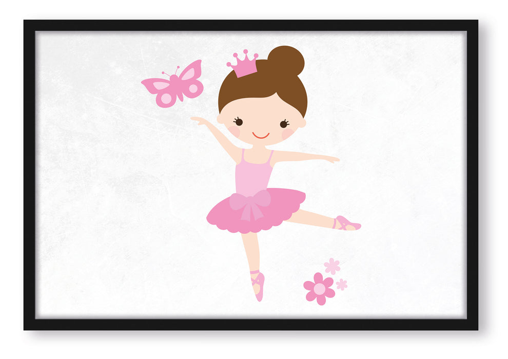 Pixxprint Ballerina Schmetterling Blumen, Poster mit Bilderrahmen