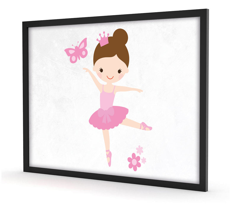 Ballerina Schmetterling Blumen, Poster mit Bilderrahmen