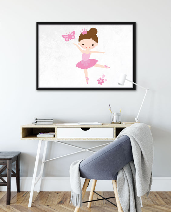 Ballerina Schmetterling Blumen, Poster mit Bilderrahmen