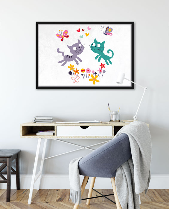 fröhlich und spielende Kätzchen, Poster mit Bilderrahmen