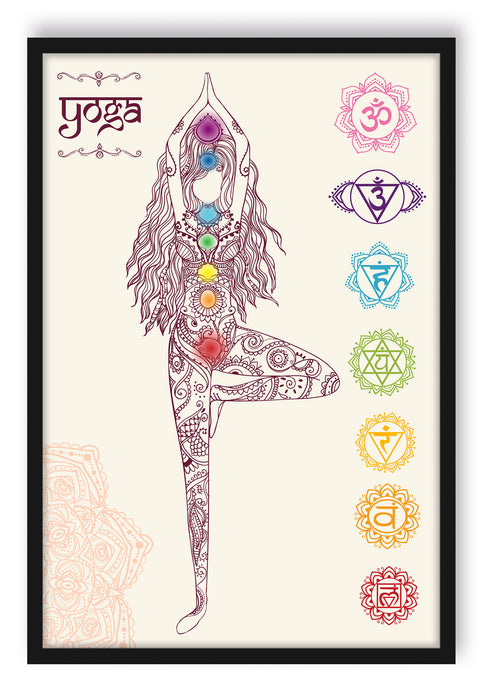Pixxprint Yogafigur in der Tree Pose, Poster mit Bilderrahmen