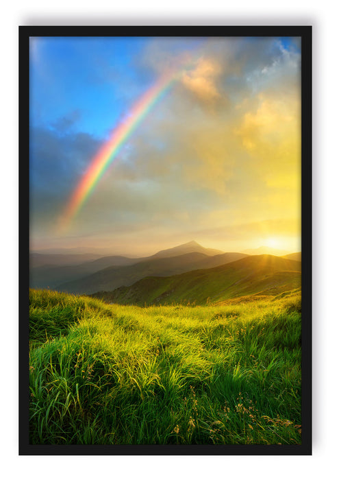 Pixxprint Berge mit Regenbogen am Himmel, Poster mit Bilderrahmen