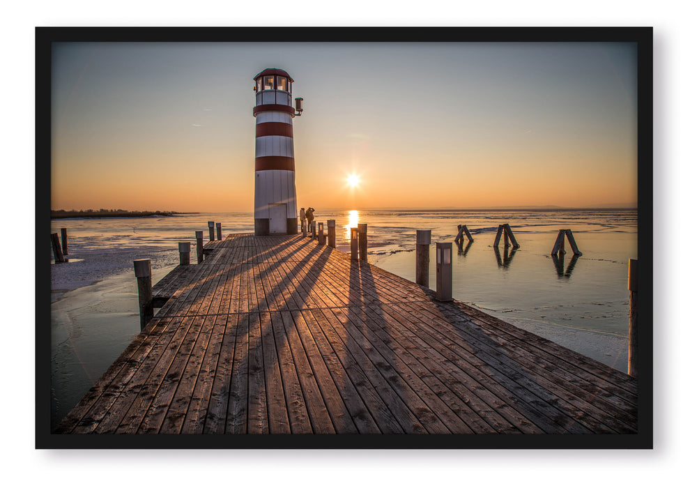 Pixxprint Leuchtturm im Sonnenuntergang, Poster mit Bilderrahmen