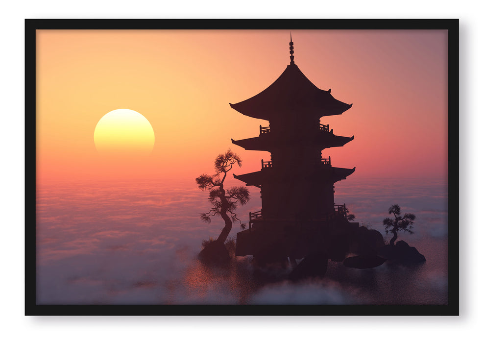 Pixxprint Buddhistischer Tempel in Asien, Poster mit Bilderrahmen