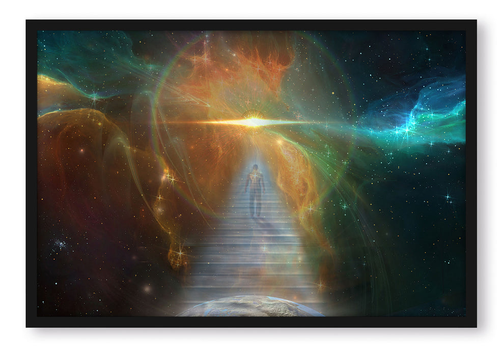 Pixxprint Kosmische Treppe in die Galaxis, Poster mit Bilderrahmen