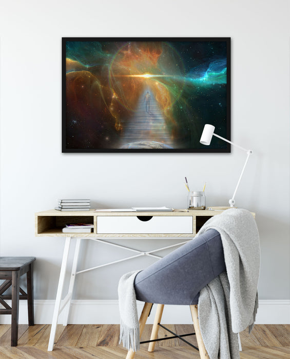 Kosmische Treppe in die Galaxis, Poster mit Bilderrahmen