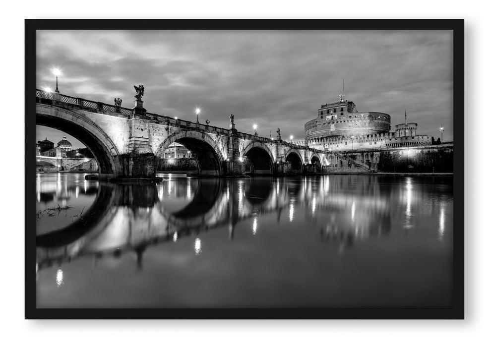 Pixxprint Nachtansicht von S. Angelo-Brücke, Poster mit Bilderrahmen