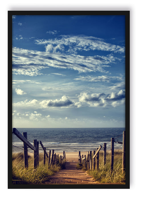 Pixxprint Weg zum Strand am Meer, Poster mit Bilderrahmen