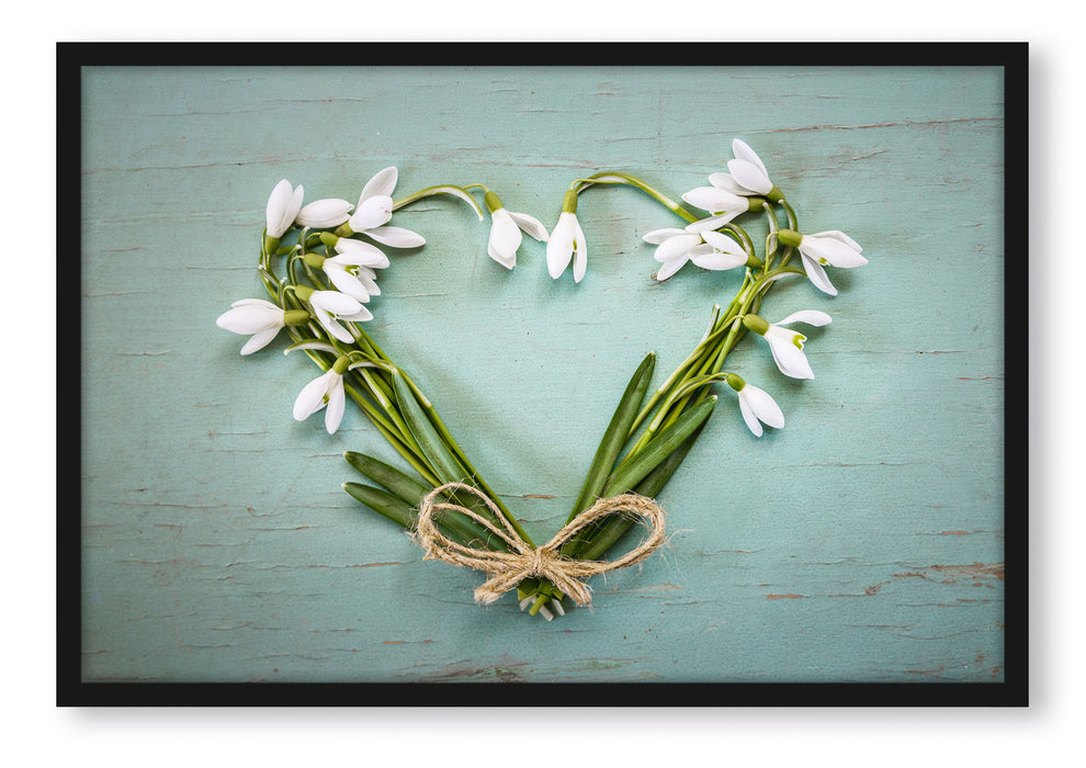 Pixxprint Herz aus Blumen, Poster mit Bilderrahmen