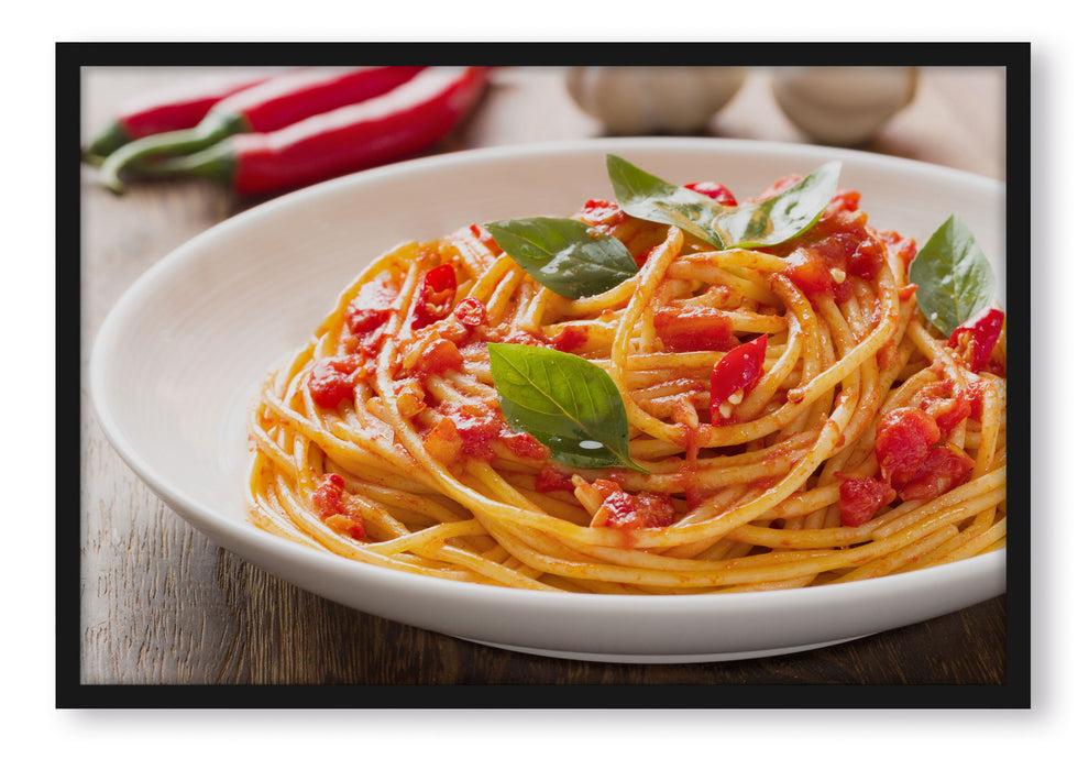 Pixxprint Rustikale italienische Spaghetti, Poster mit Bilderrahmen