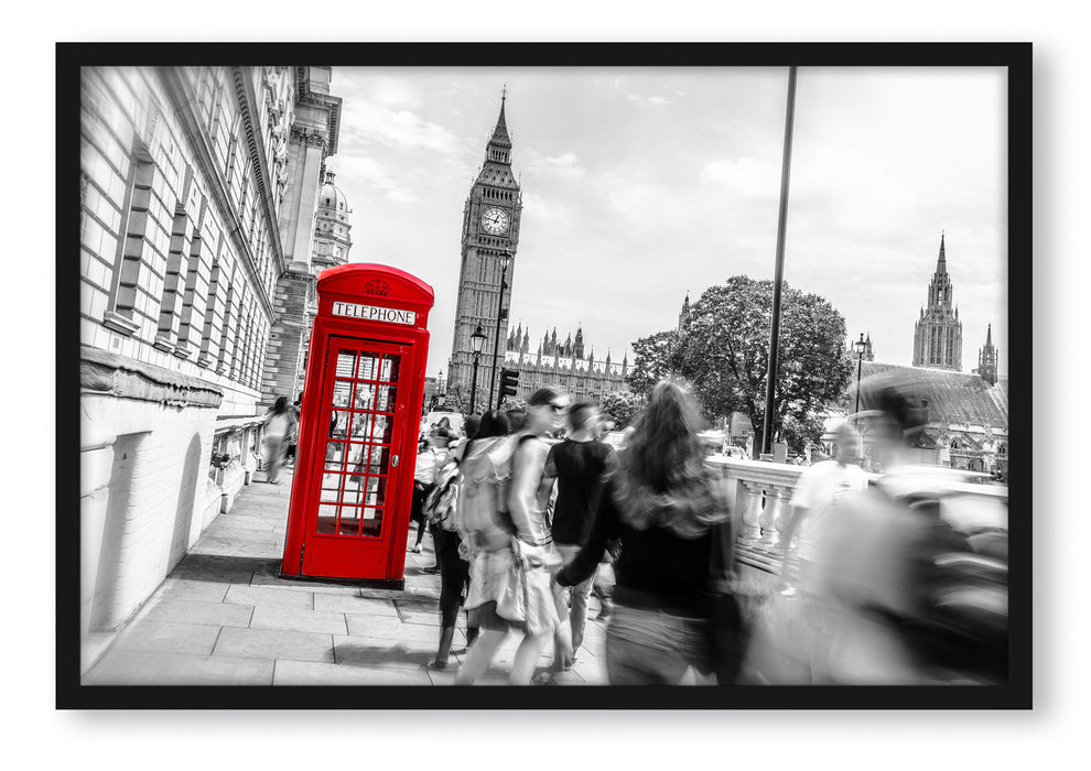 Pixxprint Typische Telefonzelle in London, Poster mit Bilderrahmen