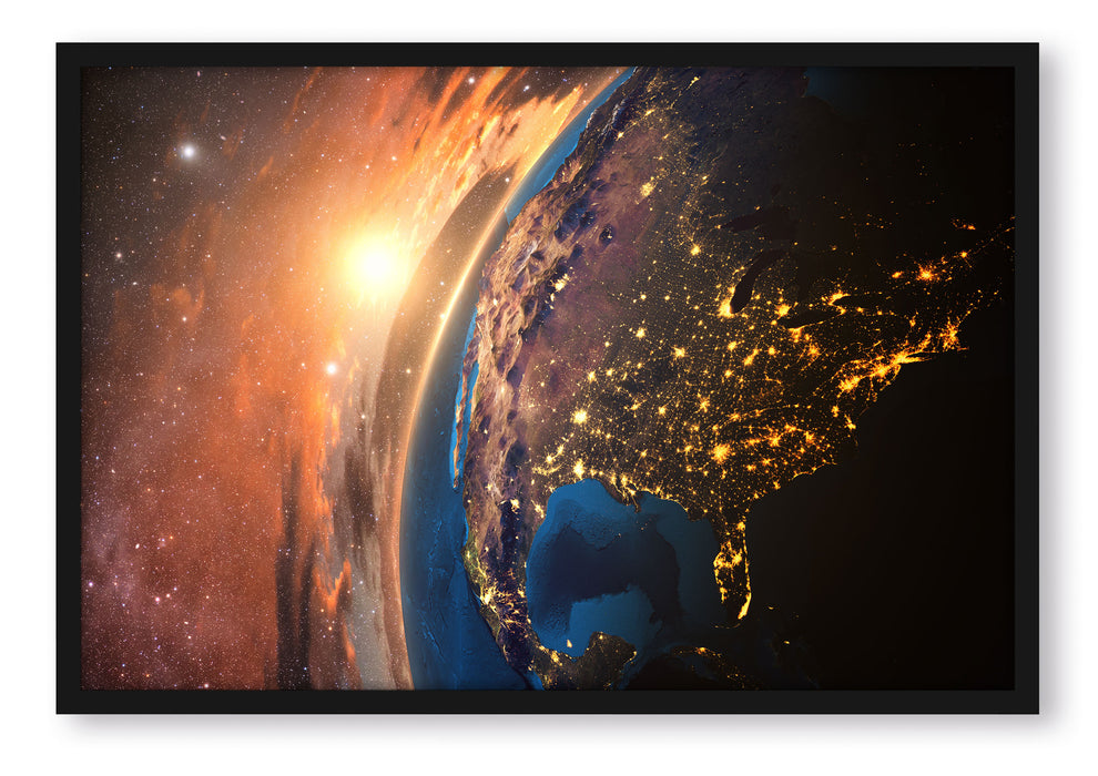 Pixxprint 3D-Rendering der Erde, Poster mit Bilderrahmen