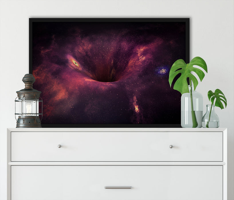 Schwarzes Loch im Weltall, Poster mit Bilderrahmen