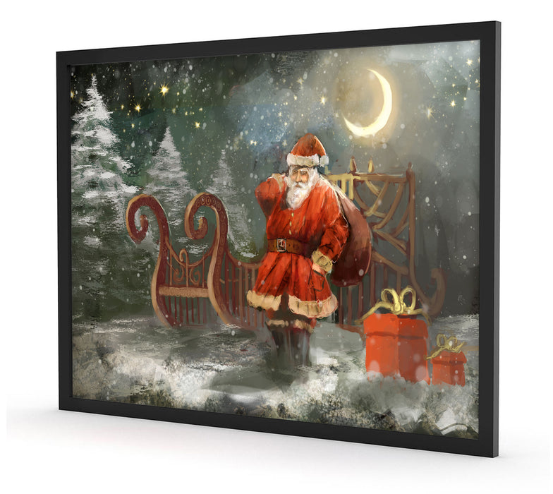 Weihnachtsmann mit Geschenken, Poster mit Bilderrahmen
