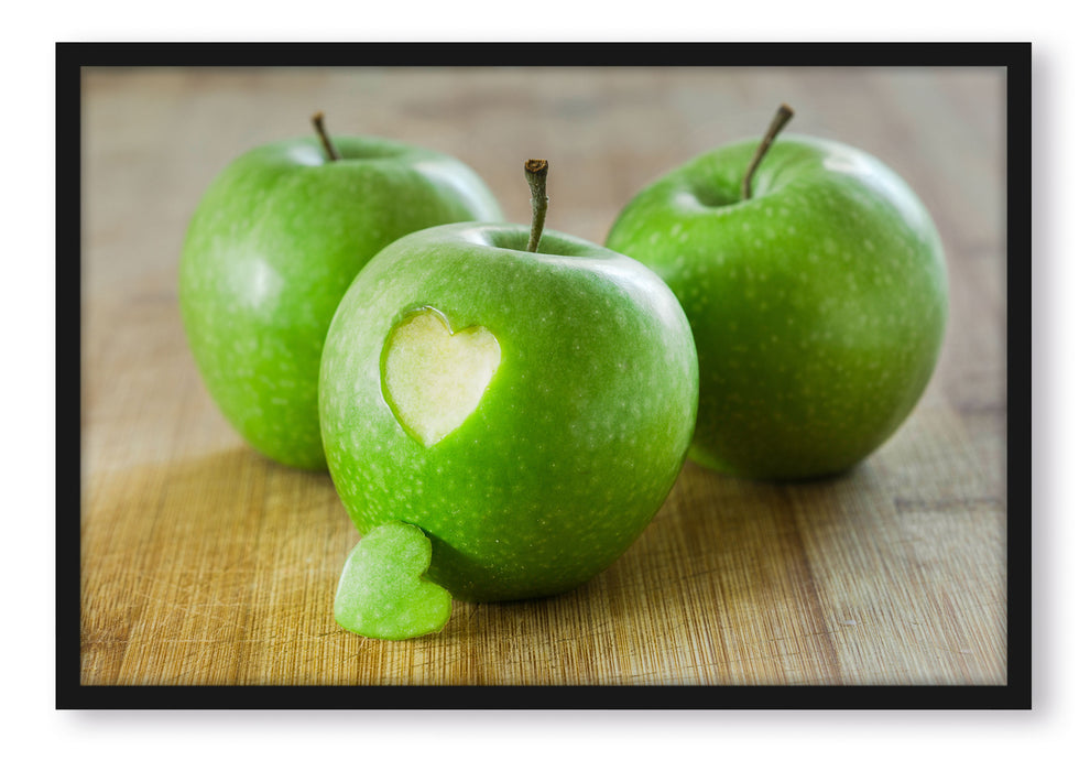 Pixxprint ein Herzchen im Apfel, Poster mit Bilderrahmen