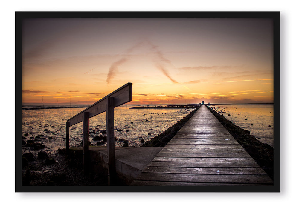 Pixxprint langer Steg an der Nordsee, Poster mit Bilderrahmen