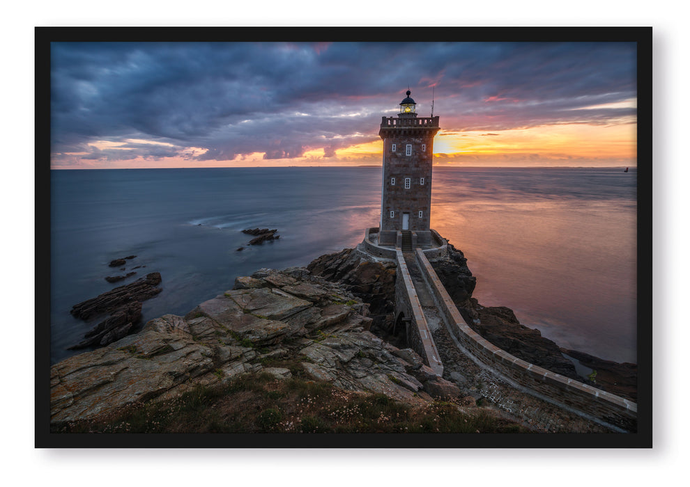 Pixxprint Leuchtturm im Sonnenuntergang, Poster mit Bilderrahmen