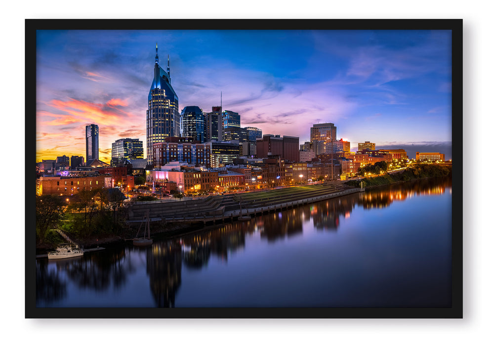 Pixxprint Nashville Skyline Panorama, Poster mit Bilderrahmen