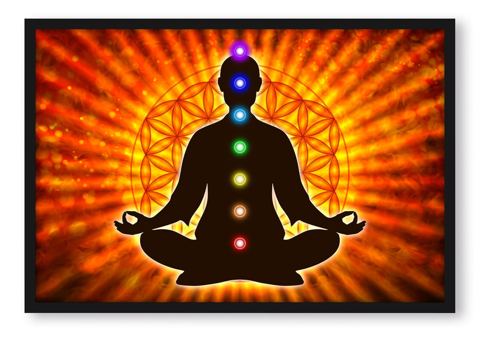 Pixxprint Meditation mit den 7 Chakren, Poster mit Bilderrahmen