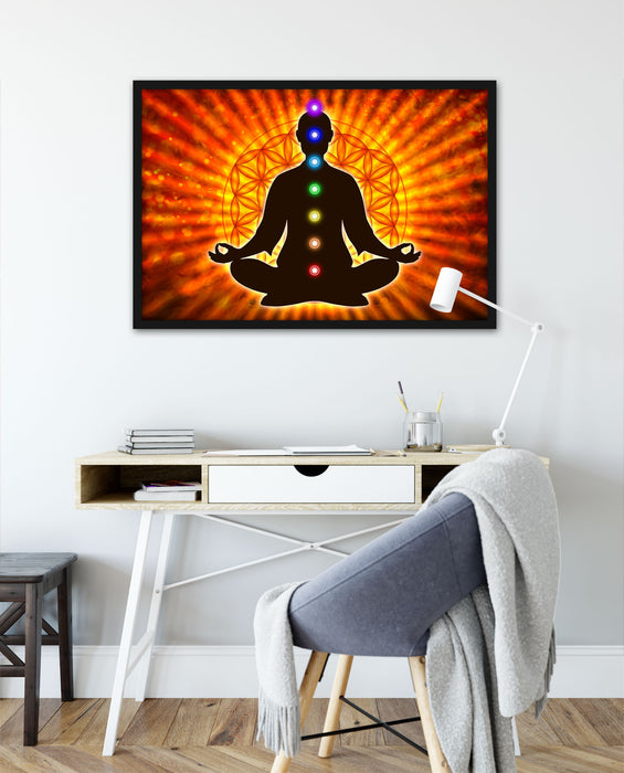 Meditation mit den 7 Chakren, Poster mit Bilderrahmen