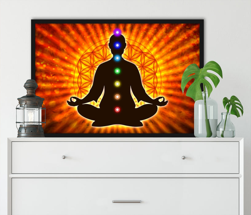 Meditation mit den 7 Chakren, Poster mit Bilderrahmen
