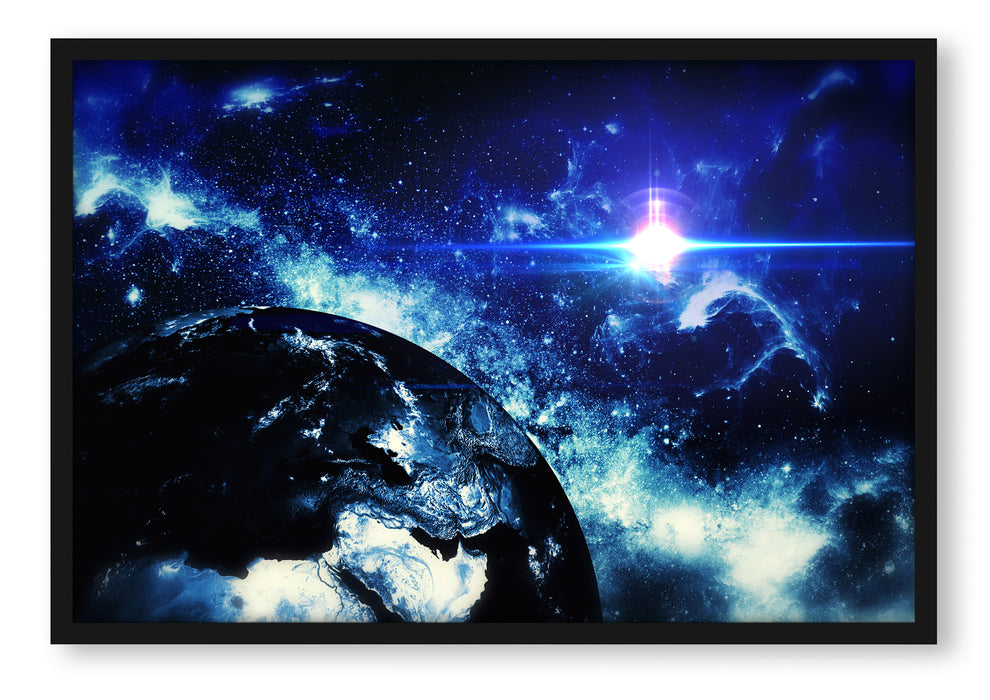 Pixxprint die Erde von oben bei Nacht, Poster mit Bilderrahmen