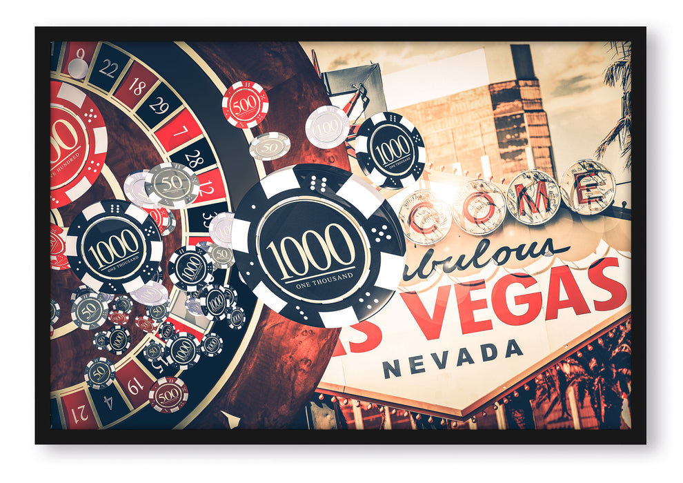 Pixxprint Las Vegas Casino Roulette, Poster mit Bilderrahmen
