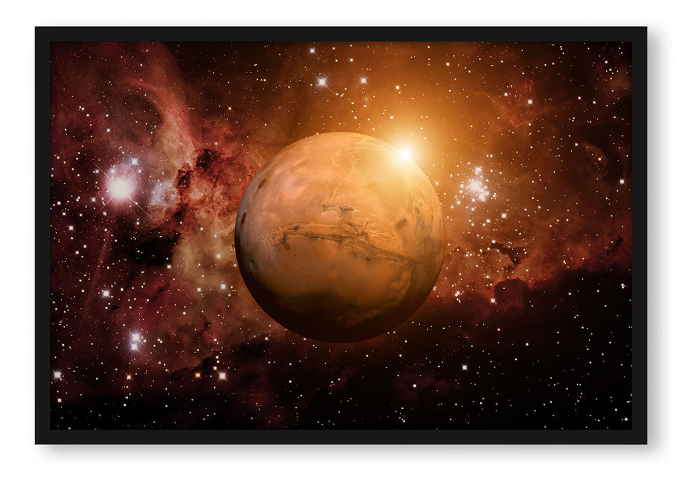 Pixxprint Planet Mars im Universum, Poster mit Bilderrahmen