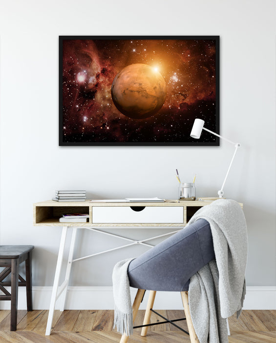 Planet Mars im Universum, Poster mit Bilderrahmen