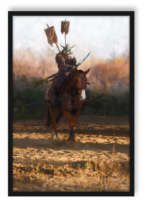 Samurai Krieger auf einem Pferd, Poster mit Bilderrahmen
