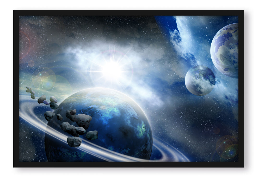 Pixxprint Planeten Meteoriten im Weltall, Poster mit Bilderrahmen