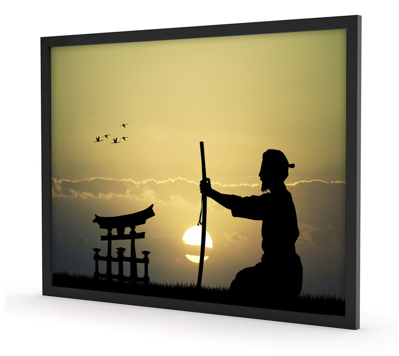 Samurai-Meister vor Horizont, Poster mit Bilderrahmen