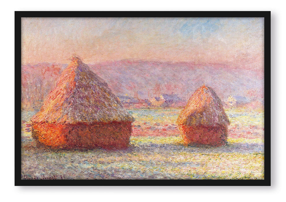Pixxprint Claude Monet - Heuhaufen, Poster mit Bilderrahmen