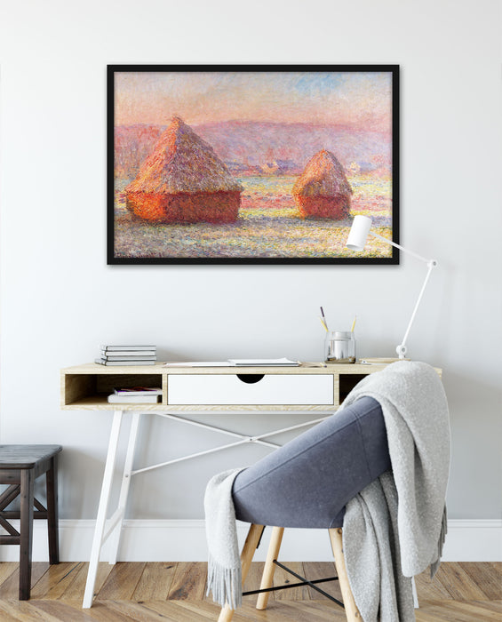Claude Monet - Heuhaufen, Poster mit Bilderrahmen