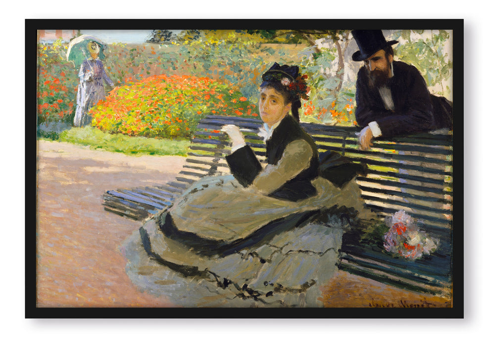 Pixxprint Claude Monet - Camille Monet auf einer Gartenbank, Poster mit Bilderrahmen