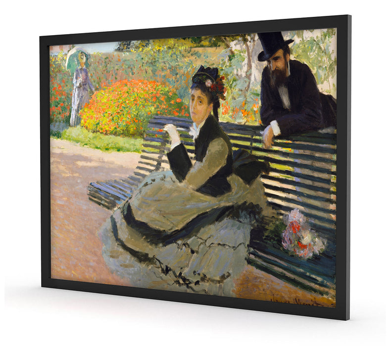 Claude Monet - Camille Monet auf einer Gartenbank, Poster mit Bilderrahmen