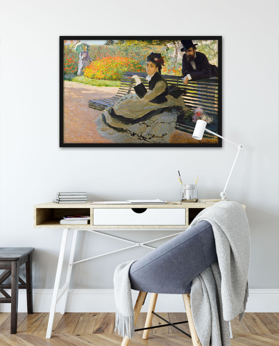 Claude Monet - Camille Monet auf einer Gartenbank, Poster mit Bilderrahmen