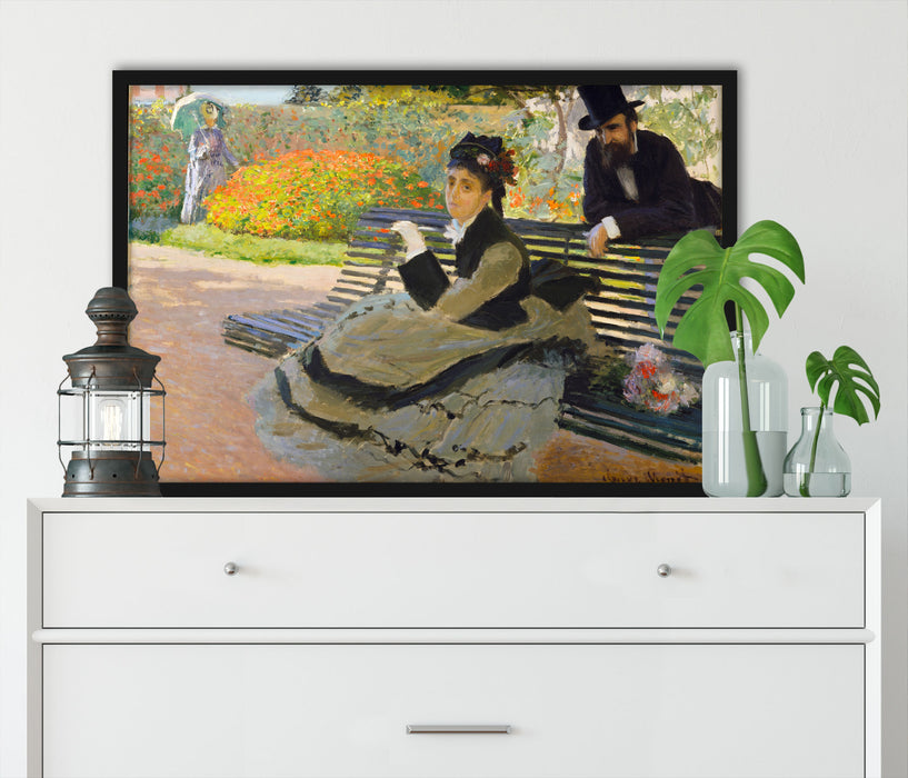 Claude Monet - Camille Monet auf einer Gartenbank, Poster mit Bilderrahmen