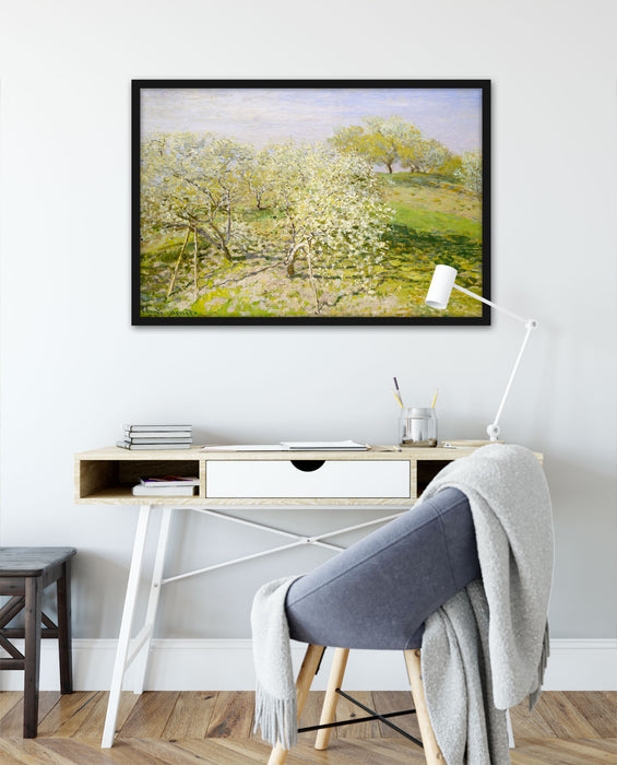 Claude Monet - Frühling Apfelbäume in der Blüte, Poster mit Bilderrahmen