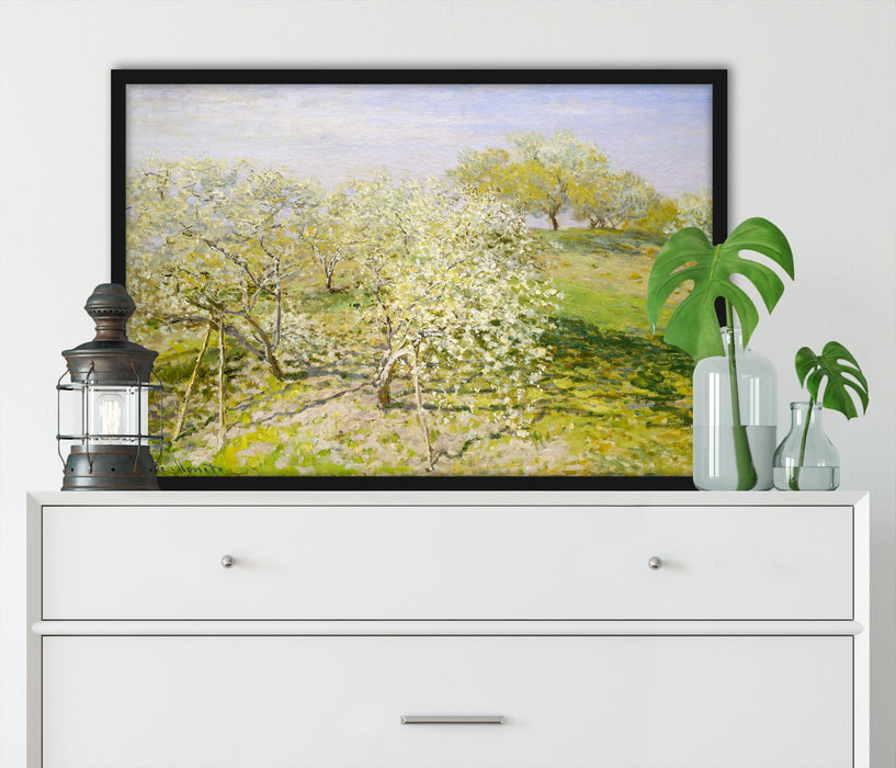 Claude Monet - Frühling Apfelbäume in der Blüte, Poster mit Bilderrahmen