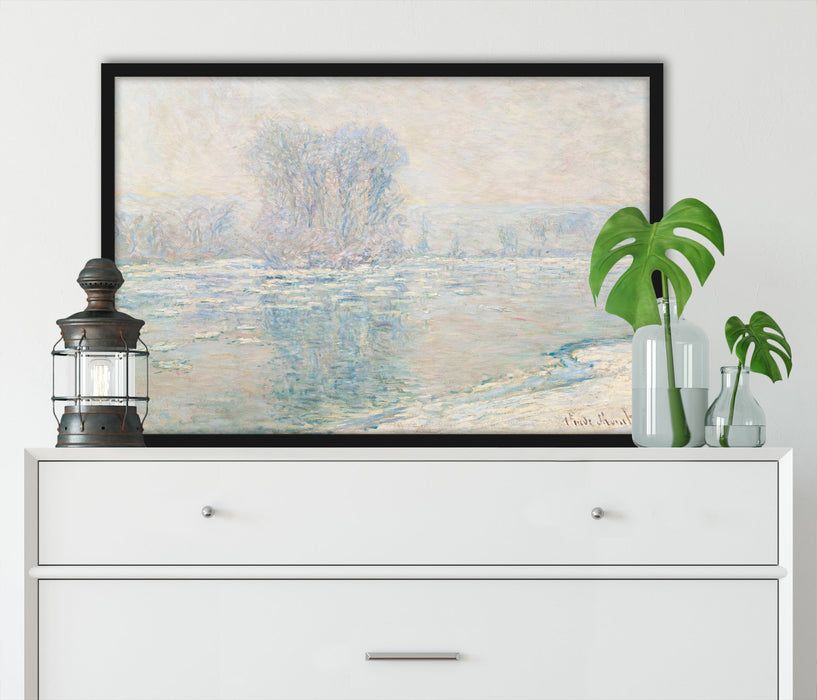 Claude Monet - Eisschollen, Poster mit Bilderrahmen