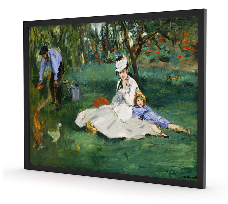 Claude Monet - Die Familie Monet in ihrem Garten, Poster mit Bilderrahmen