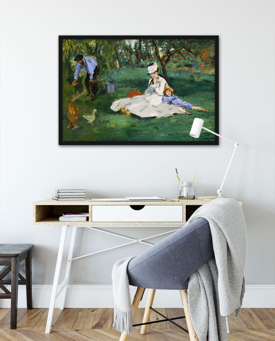 Claude Monet - Die Familie Monet in ihrem Garten, Poster mit Bilderrahmen