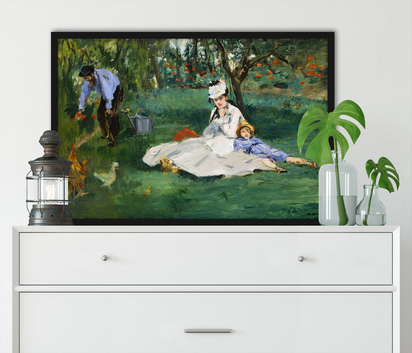 Claude Monet - Die Familie Monet in ihrem Garten, Poster mit Bilderrahmen
