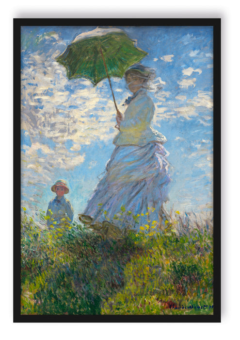 Pixxprint Claude Monet - Frau mit Sonnenschirm, Poster mit Bilderrahmen